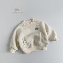 Casual Korean Style Kids Thickened Fleece Warm Sweatshirt For Boys And Girls 130cm abrikosas