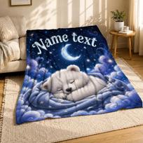 Sleeping Bear Cub Name Coral Fleece Blanket Woodland Nursery Decor 75cm*90cm blue