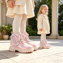 Girls Winter Martin Boots With Wing Detail Black Pink Fleece-Lined Short Kids 4-16 Years EU 21 black
