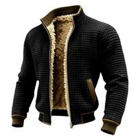 Men's Knit Stand Collar Lined Retro Winter Jacket for Outdoor Activities L black