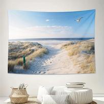 Large Beach Dunes Coastal Ocean Landscape Tapestry Wall Art Hanging Boho Boho Decor Summer Nautical Abstract Ocean Print 95x73cm gray