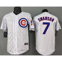 Chicago Cubs 7 Swanson White Striped Baseball Jersey Unisex Sport Uniform Top Bear 7 White Stripe Embroidered Jersey - S