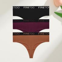 3Pcs Cotton High-Waist Thongs Underwear Women's Breathable Elastic Belt Panties Sexy Plus Size Comfortable T-Back Lingerie S-XXL L black