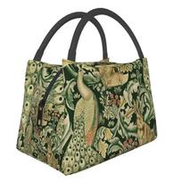William Morris Izoliuotas pietų krepšys lauko piknikui, gėlių tekstilės raštas, vandeniui atsparus, termosas-šaldytuvas, pietų dėžutė moterims 28x17x16CM smėlis
