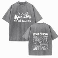 Noah Kahan Stick Season Shirts Vintage Harajuku Summer  Unisex O-Neck Short Regular  Sleeve Cotton T-Shirts Printing M gray