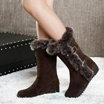 Winter Women Boots Casual Warm Fur Mid-Calf Boots Shoes Women Slip-On Round Toe Wedges Snow Boots Shoes Muje Plus 38 ruda