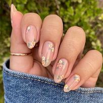 24 Pcs Almond Shape Press On Nail Flowers False Nail Sweet Acrylic Nail Glossy Full Cover Stick on Nail for Woman 1 brown