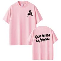 Rapper Anuel AA Real Hasta La Muerte Tshirt Harajuku Fashion Short Sleeve T Shirt Mens Women Hiphop Punk Cotton Sports Top 4XL pink