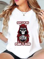 Soft Play Punk's Dead T-Shirt Grim Reaper Goth Punk Graphic Unisex Gift Tee Top XL white