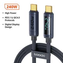 Toocki 240W Type C to Type C Cable PD3.1 Digital Display 100W Fast Charging USB C Cable for Macbook 16 15 Samsung 2m black