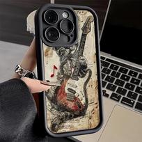 Gitara Retro Roko Muzika Telefono dėklas iPhone 16 17 Air 16E 15 Pro Max 14 Plus 13 12 Mini Dėklas Minkštas Korpusas Silikoninis Funda iPhone16