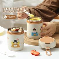 500Ml Cherry 304 Stainless Steel Insulated Lunch Box, Portable Breakfast Cup With Thermal Bag boy black
