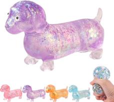 Squeeze Toy Glitter Dachshund Squishy Soft Stretchy Vent Ball Stress Relief Anxiety Decompression Toy For Adults Daily Relaxing
