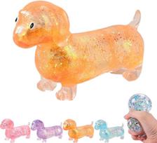 Squeeze Toy Glitter Dachshund Squishy Soft Stretchy Vent Ball Stress Relief Anxiety Decompression Toy For Adults Daily Relaxing
