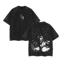 Attack on Titan Anime Printed Four Seasons Retro Cotton Washed T shirt Harajuku Men's Top 4XL black