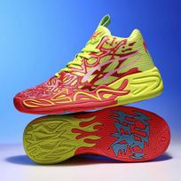 Basketball Shoes New Big Children Youth Mandarin Duck Mesh Fly Woven Sports Combat Boots High Top Training 43 yellow