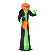 Halloween ghost with LED lights, self-inflating, including blower, 100 cm x 96 cm x 270 cm, green + yellow + black žalia/juoda