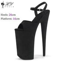 Madingi naktinio klubo 26cm zomšiniai šokio ant stulpo bateliai moterims Cosplay modelio podiumo vandeniui atsparūs platforminiai striptizo aukštakulniai sandalai Didelio dydžio 43 35 juoda