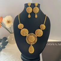 4k Gold Plated Round Necklace Earrings Jewelry Set brown