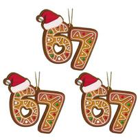 Christmas Ornament Acrylic Gingerbread Number 67 Pendant with Hat Festive Xmas Tree Decoration Holiday Gift 3pcs brown