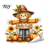 Autumn Window Clings Maple Leaf Pinecone Scarecrow Pumpkin Static Clings, Waterproof PVC Seasonal Party Supplies Glass Stickers, Removable Decals E beige