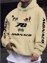 Monaco Racing Team Vyriškas gobtuvas Dvigubos rankovės raidės numerio vėliavos spaudinys Per dydį Hip Hop Sportinis laisvalaikio prakišamas džemperis 3XL black