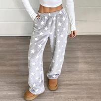 Women's Pajama Pants, Plush Pajama Pants, Soft Elastic Waist Pajama Pants, Star Pants With 2 Pockets XXL šviesiai mėlyna spalva