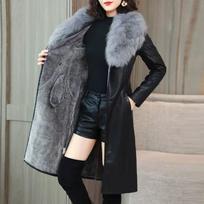 Big Fur Collar Winter Leather Jacket Women Plus Velvet Mid-length  PU Leather Jacket L ruda
