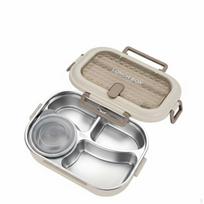 304 Stainless Steel Bento Box, Insulated, 4 Compartments, Portable for School, Office, Kids beige