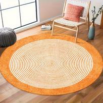 Orange White Concentric Spiral Round Area Rug - HD Print, Double Stitched Edges, Non-Slip Machine Washable Easy-Clean Bath Mat, 120X120CM