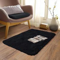 Small Black Area Rug - Soft Plush Children's Bedroom Bedside Rug, Indoor Entrance Welcome Mat, Home Decoration Accessory 40x60cm 16x24inch
