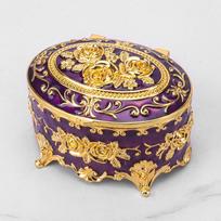 Oval Metal Jewelry Box Vintage Antique Storage Case Necklace Case Trinket Organizer  Desk Storage violetinė