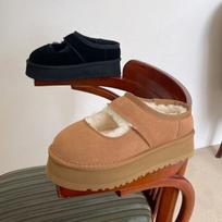 Melting Brown Women Casual Leather Suede Mary Jane Fur Slippers 2 Color beige/245 black