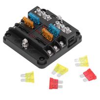 Fuse Block Blade Box Holder 6 Way Waterproof with LED Indicator for Vehicle Boat black