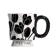 Retro ceramic water cup, tulip garden goblet, couple mug, coffee cup, gift water cup 380ml black