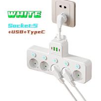 European Plug Adapter, AC Outlets with Independent Switches, Optional USB & Type-C Socket * 5 + USB + TypeC