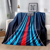 3D Soft Flannel Blanket Martini logo Stripe Print Throw Blanket Warm Plush Cover for Bed Sofa Bedroom Camping Travel Home Decor 75cm x 90cm blue