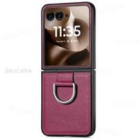 Skirta Motorola Razr 70 Ultra su žiedu laikiklis telefono dėklas MOTO Razr Ultra 2026 kortelių laikikliai odinė piniginė apsauginis galinis dangtelis MOTO Razr 2026 violetinė