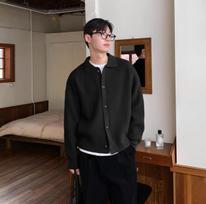 Youth Solid Color Simple Handsome Sweater Simple Lazy Leisure Knitted Cardigan 3XL black