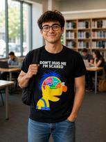 Don't Hug Me I'm Scared Mens M Yellow Guy Brain Tee in Black Dark Comedy Cartoon XXXXL brown