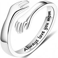 A Hug Gesture Ring With  Love You Forever, Mom  Is Unique And Suitable For Daily Wear. It Is A Holiday Gift For Mothers. resizable white