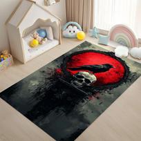 Gothic Dark Style Crow Skull Moth Pattern Rug Retro Occult Aesthetic Anti-Slip Large Area Carpet for Living Room Bedroom Decor 40cm x 60cm