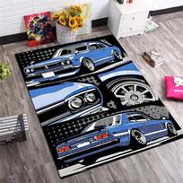 Blue Vintage Muscle Car Comic Print Area Rug Non‑Slip Rectangular Floor Mat Classic Auto Decor for Gaming Bedroom Living Room 40x60cm( 15x23in ) white