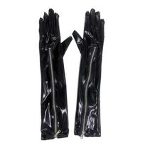 1 pora Seksualios 50 cm ilgio pirštinės su užtrauktuku PVC Blizgios apdailos Ilgos pirštinės su užtrauktuku Juodos lakuotos odos pirštinės Cosplay Kostiumas 50cm juoda