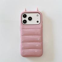 Cute 3D Devil Horn Pink White Phone Case For iPhone 17 16 15 14 Pro Max 13 Solid Color PU Leather Urban Sophistication Cover iPhone 15 Pro
