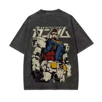 2026 Gundam Anime Printed T-shirt Men's and Women's Washed T-shirt High Quality Vintage Cotton T-shirt Harajuku Y2K Tops L black