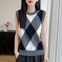 Moteriškas retro argyle vilnos liemenė - Išskirtinė, šilta, universali pavasariui ir rudeniui gray