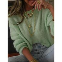 Casual Lazy Loose Long Sleeve Ribbed Pullover Knit Sweater For Women XL gray