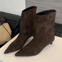 Autumn Winter Pointed Toe Ankle Boots Women Designer Vintage Thin Low Heel Shoes Modern Short Boots For Women 38 black