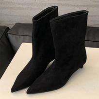Autumn Winter Pointed Toe Ankle Boots Women Designer Vintage Thin Low Heel Shoes Modern Short Boots For Women 42 black